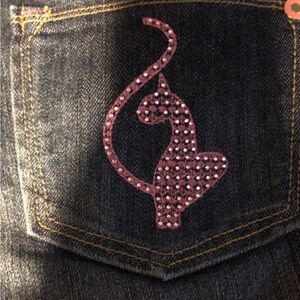 Baby Phat Pink and Blue Rhinestone Cat Jeans
